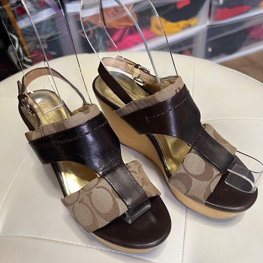 Brown and Tan Women's Wedge Sandals
